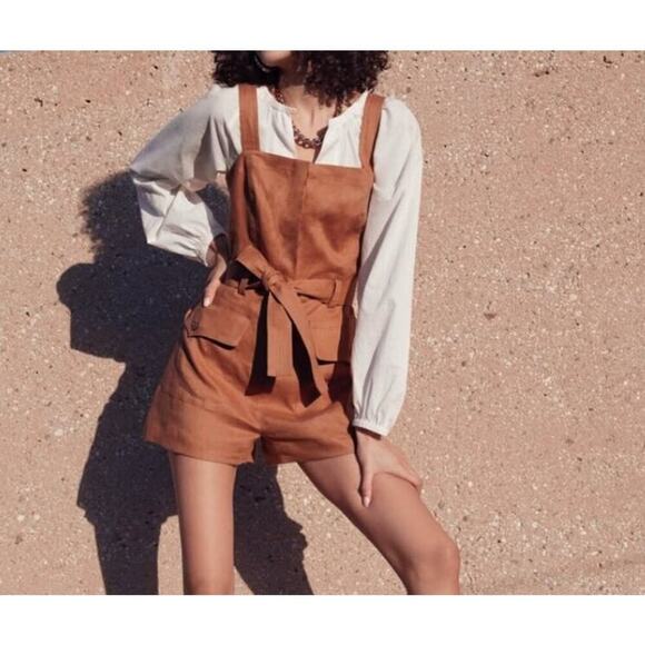 A.L.C. Gilmour Linen Romper Brown Size 4 - Picture 1 of 15